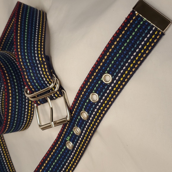 Belt Webbed Navy Blue With Rainbow Stitching - Picture 2 of 5